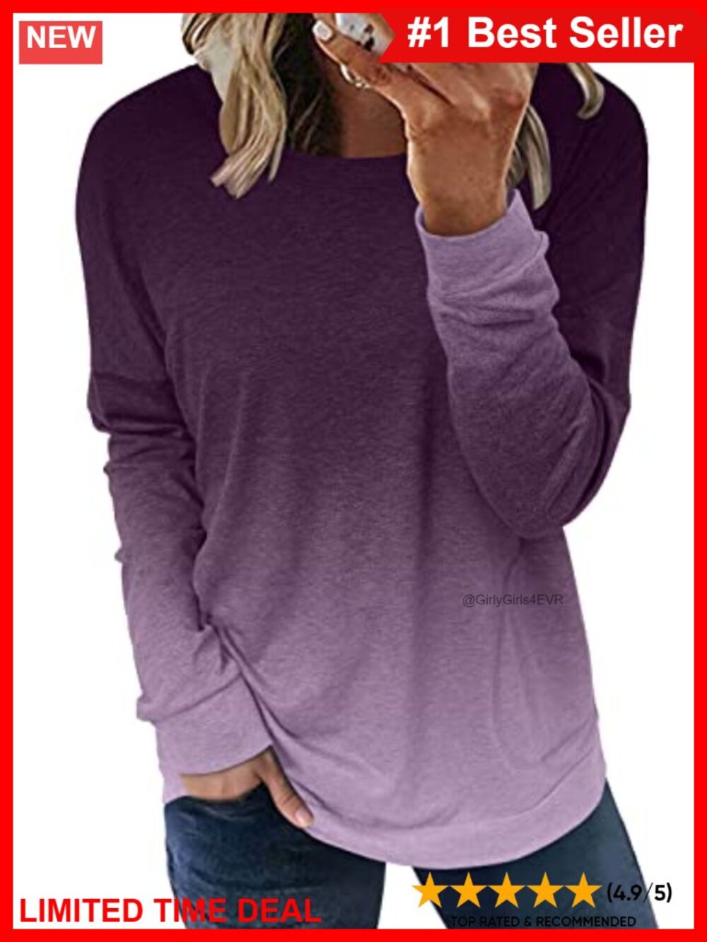Womens Crewneck Sweatshirt Loose Fit Long Sleeve Tunic Top with Pockets